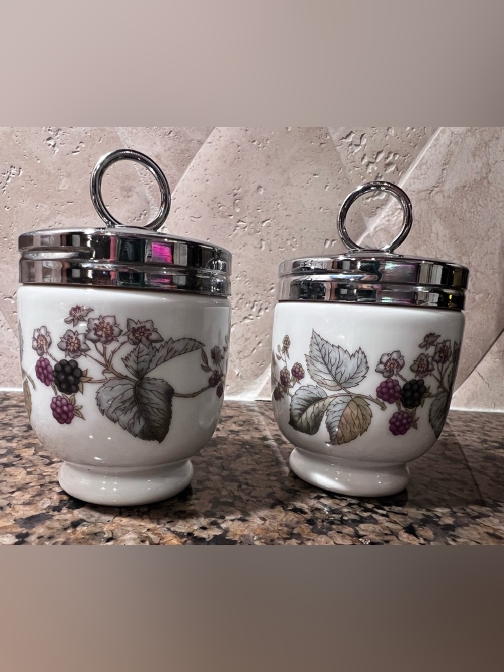 Vintage Royal Worcester Lavinia Brambleberry porcelain egg cup / coddler set